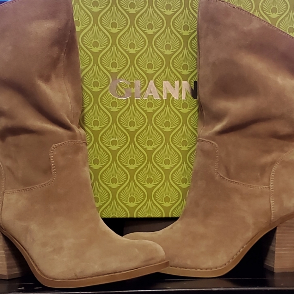 Gianni Bini Tan Suade Boots Booties Heels Size 8